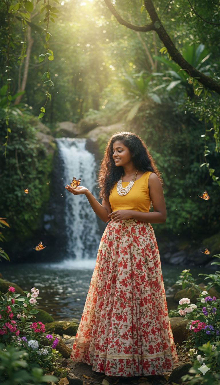 Harmony of Nature and Grace :Serene Indian Beauty in a Lush Jungle in 2025
