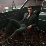 Masculine Style: Ultra-Detailed 8K Photo of Man in Dark Green Suit & Vintage Car